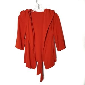 Orange Belted Hooded Cardigan Wrap Jacket